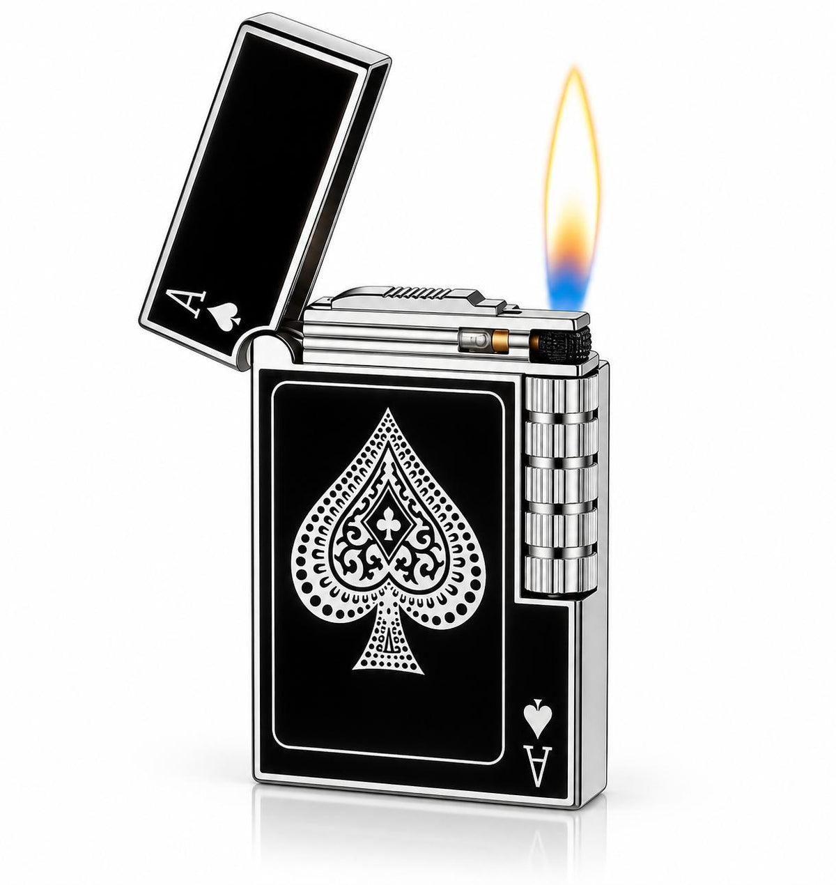 Brichetă de Lux Vintage cu Cremene și Design Poker „Asul de Pică Argintiu”