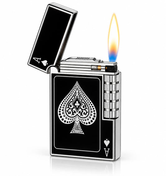 Brichetă de Lux Vintage cu Cremene și Design Poker „Asul de Pică Argintiu”